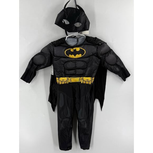 DC Batman Halloween Costume Size 2T Padded Muscles with Mask & Cape Black NEW - Picture 1 of 5